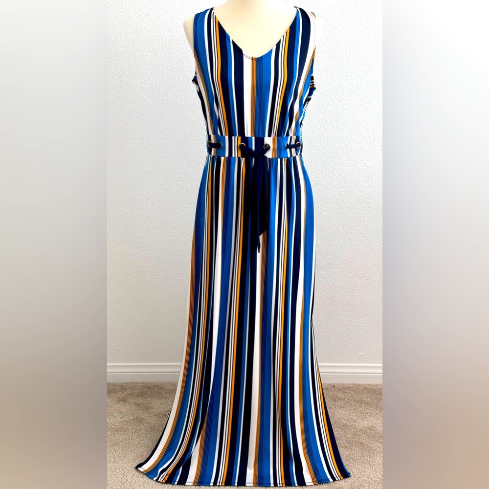 WRAPPER multicolor striped sleeveless dress with slits on each side